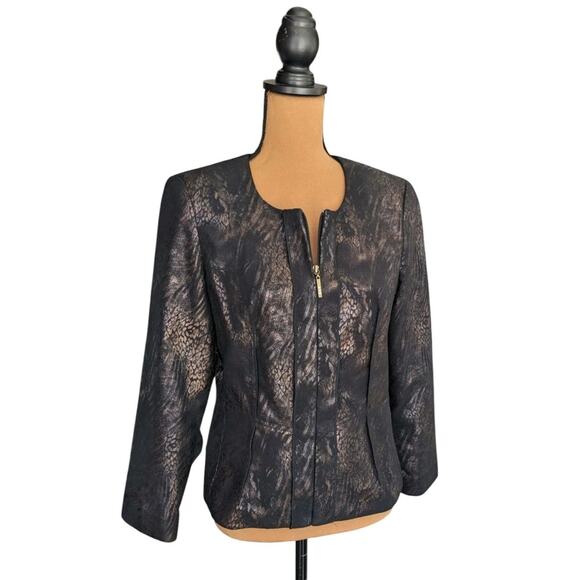 Y2K Metallic Animal Print Blazer 6P Kim Rogers Petites Jacket Faux Suede Zip Up - Picture 3 of 15